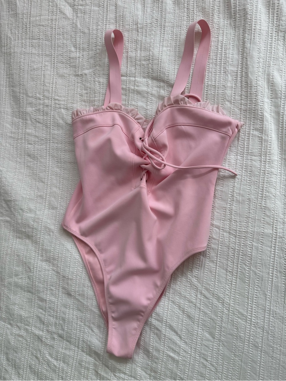 Kendall & Kylie Pastel Pink Ruffle Lace-Up One-Piece Swimsuit